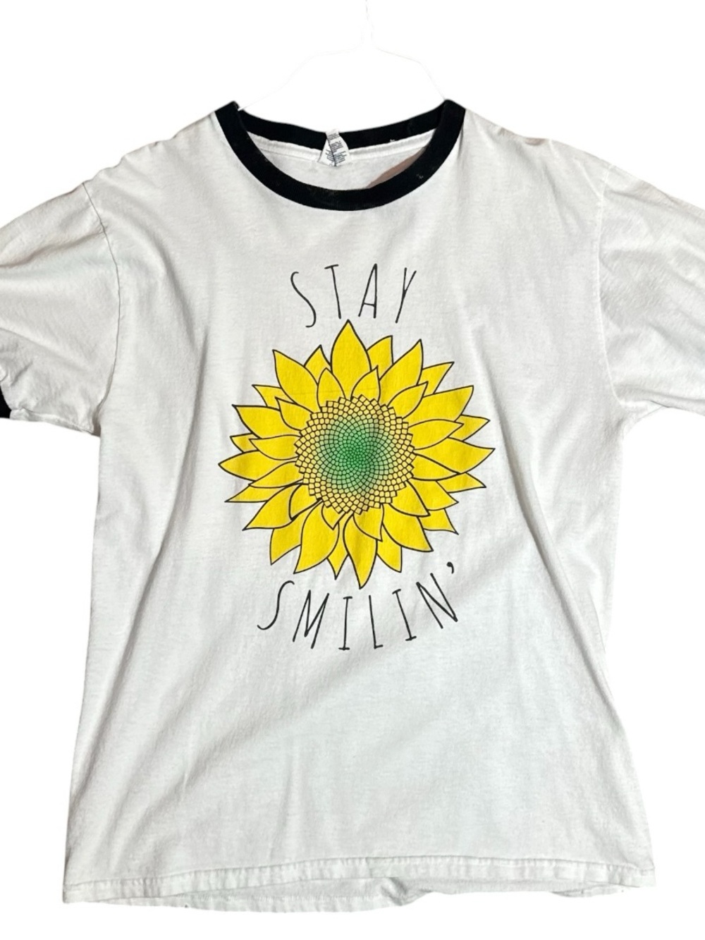 Port and Company White Ringer Tee with Yellow Sunflower